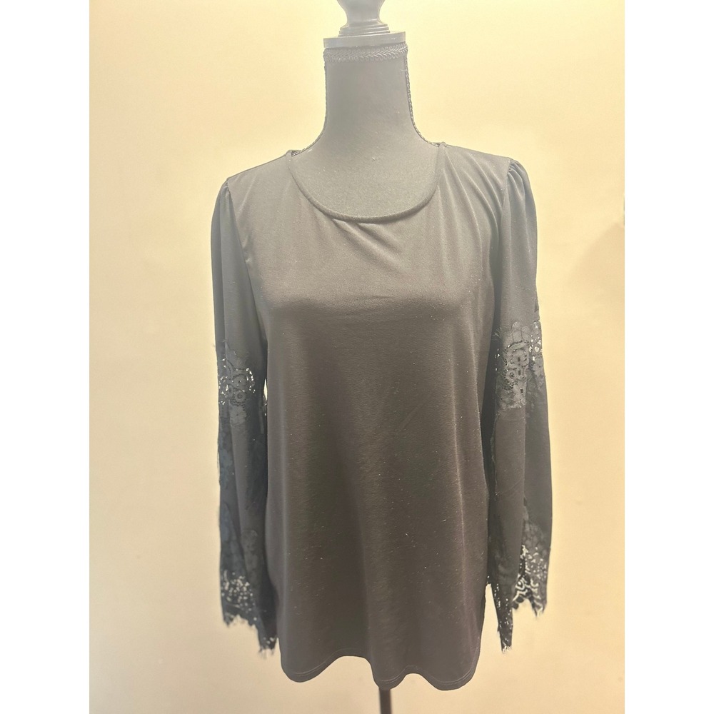 Black Lace Sleeve Top Women's Blouse Long Sleeve Elegant Party